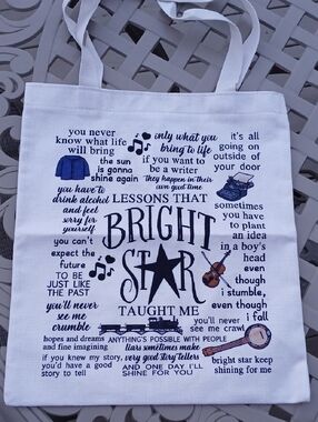 Bright Star Printed White Canvas Tote Bag - Inspirational Design